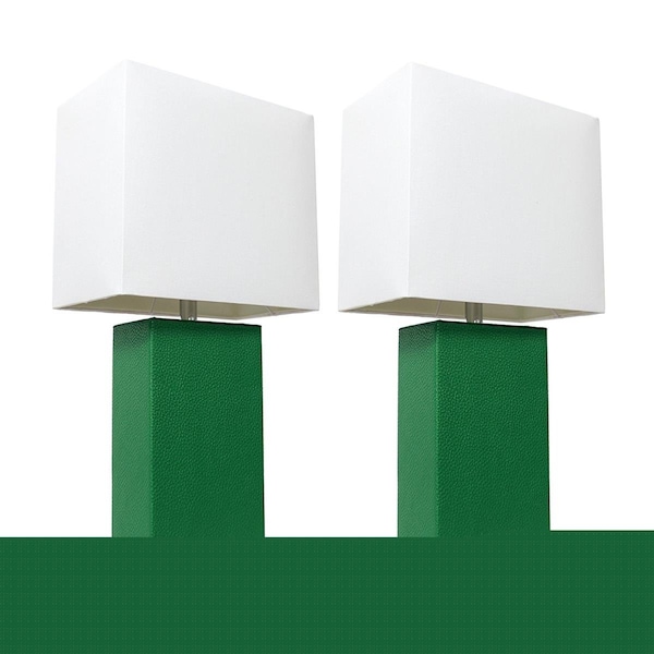 Star Brite Elegant Designs Modern Leather Table Lamp with White Fabric Shade - Green, 2PK ST2519692 - main